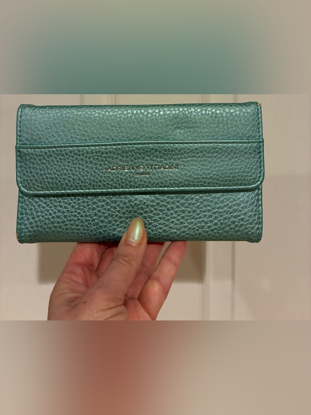 Adrienne Vittadine Studio Teal Smooth Fold Out Wallet 7 1/2" x 4 1/2"
